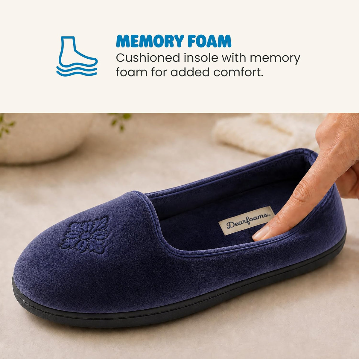 Dearfoams Women's Rebecca Soft Memory Foam Lightweight House Shoes Cozy Loafer with Warm Lining and Wide Widths Slipper