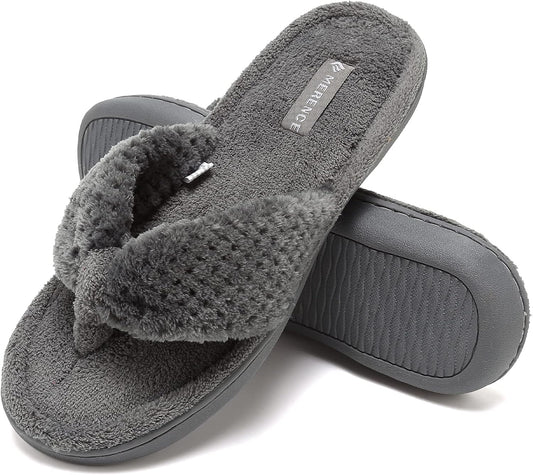 CIOR Women's Cozy Memory Foam Spa Thong Flip Flops House Indoor Slippers Plush Gridding Velvet Lining Clog Style-U1MTW017-0716