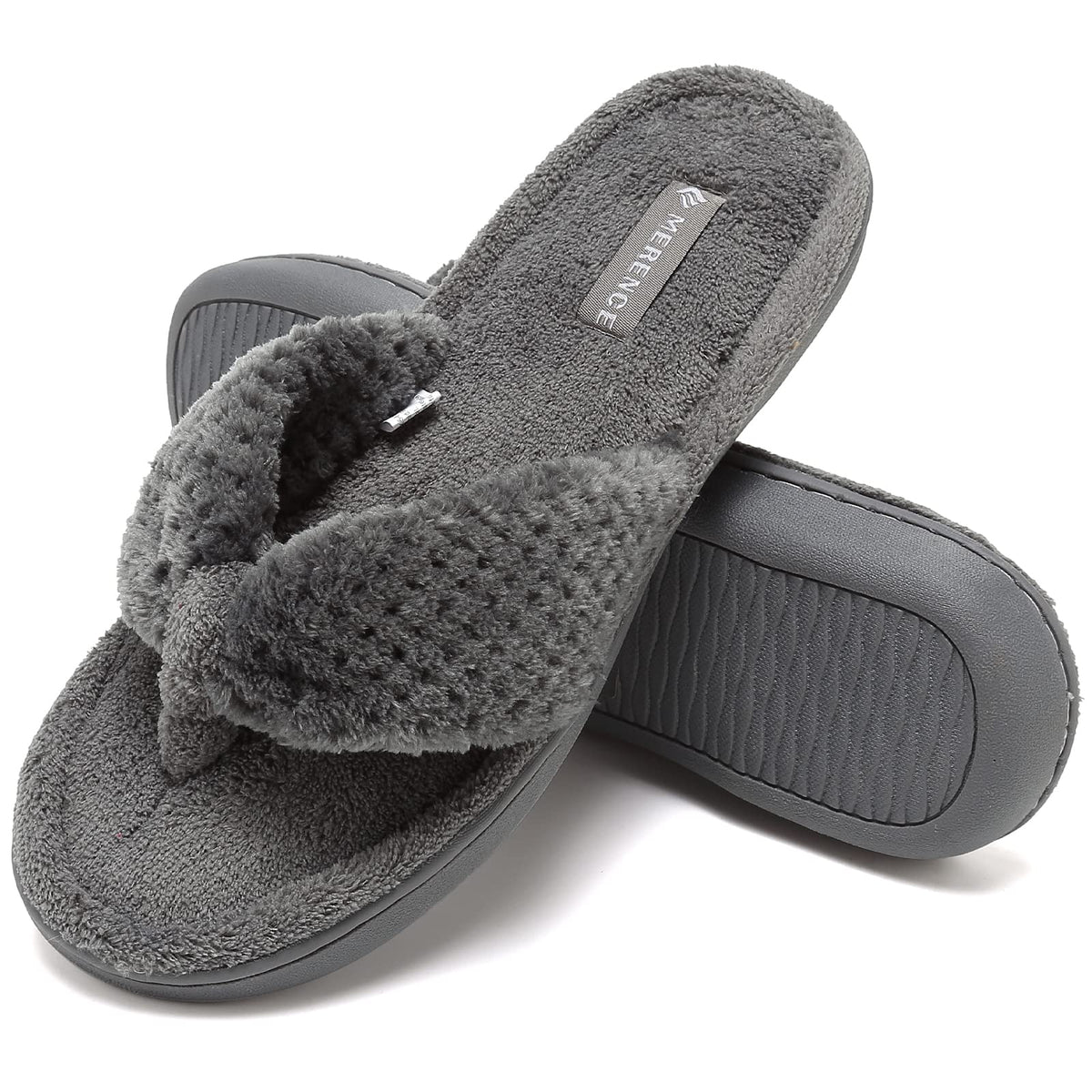 CIOR Women's Cozy Memory Foam Spa Thong Flip Flops House Indoor Slippers Plush Gridding Velvet Lining Clog Style-U1MTW017-0716