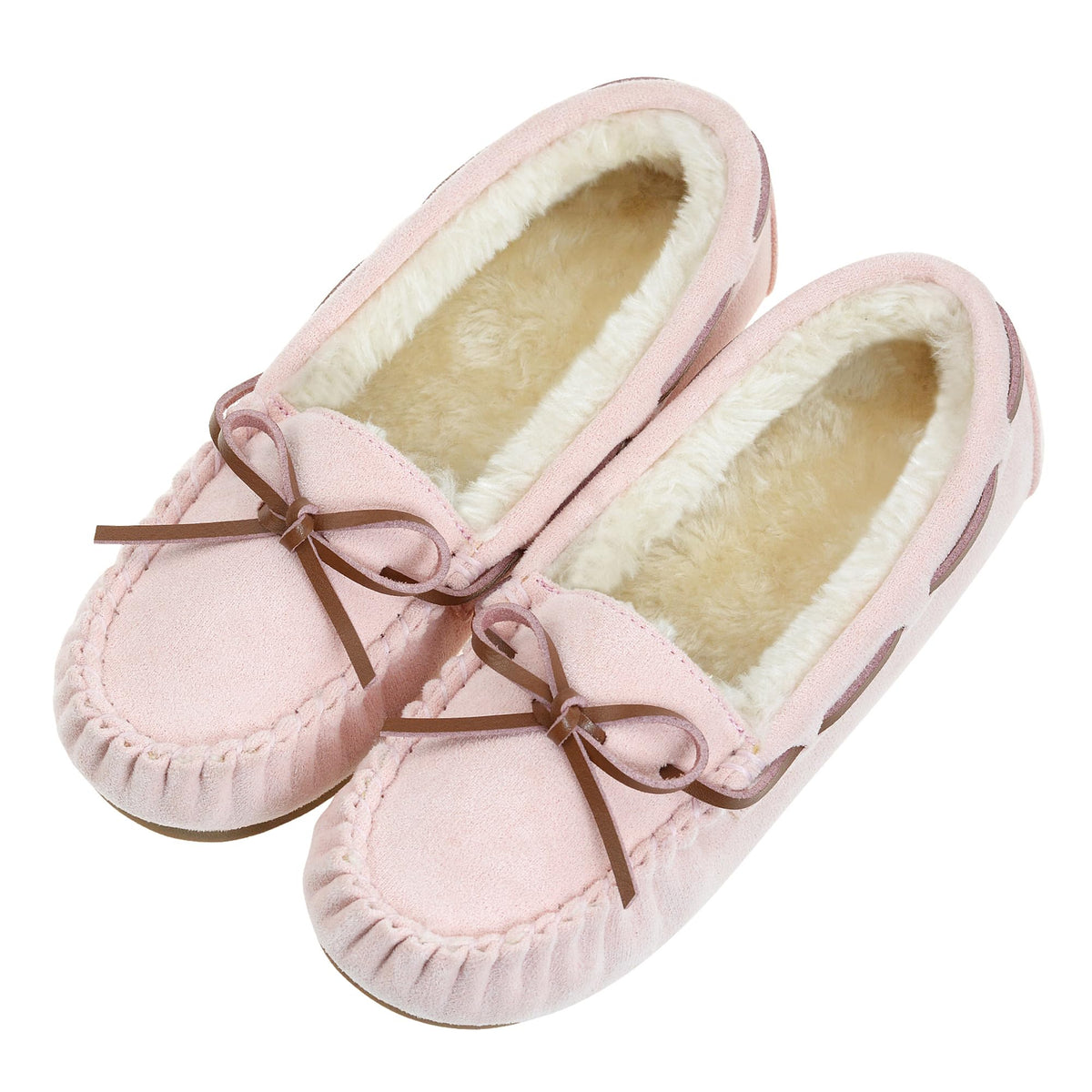 Vonair Women's Moccasin Slippers Micro Suede Warm Faux Fur Pile Lined Lace-Up Cozy Bow Indoor & Outdoor Moccasins Slip On Loafers Shoes for Women