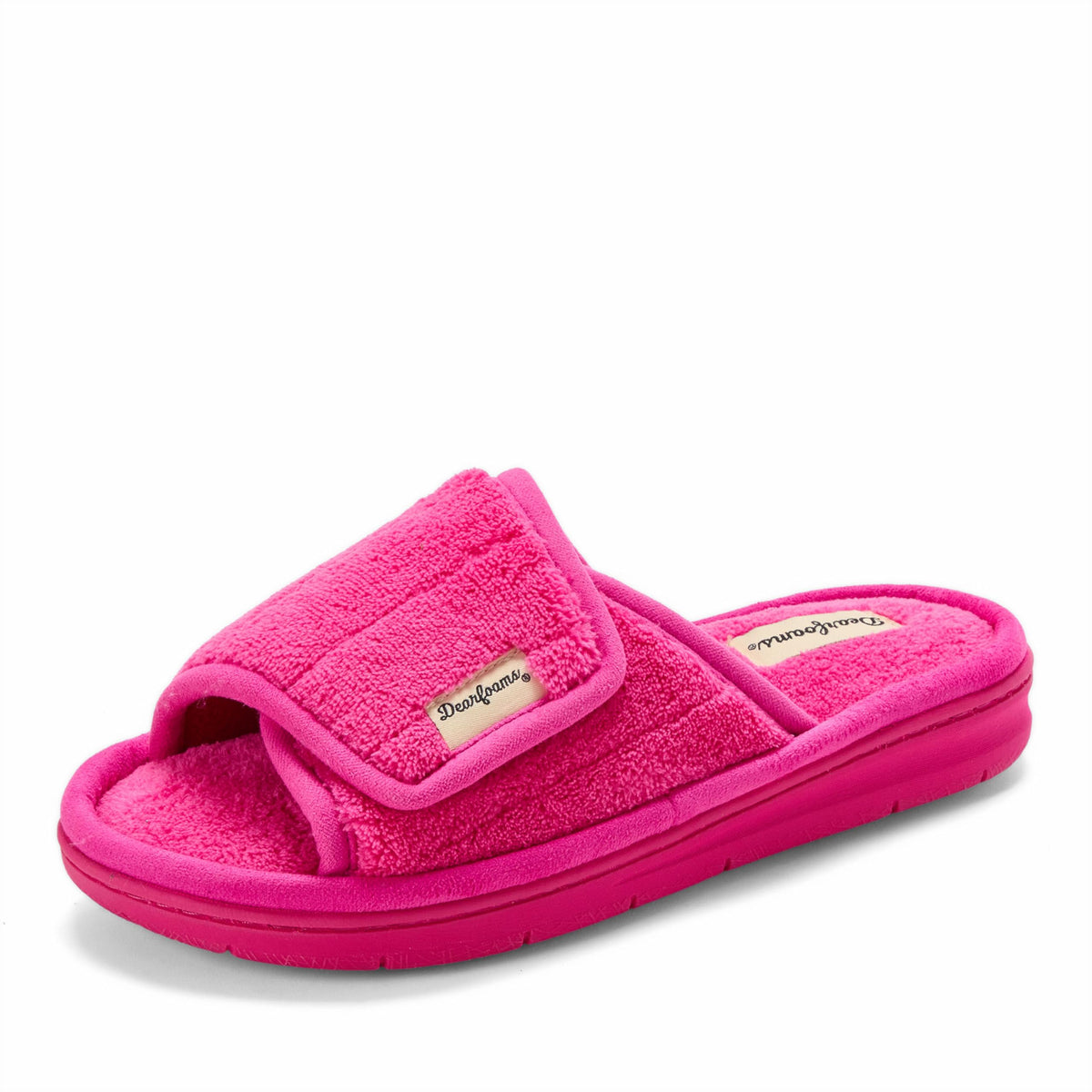 Dearfoams Mickey Adjustable Terry Slide, Memory Foam Washable Open Toe Indoor Summer House Slippers