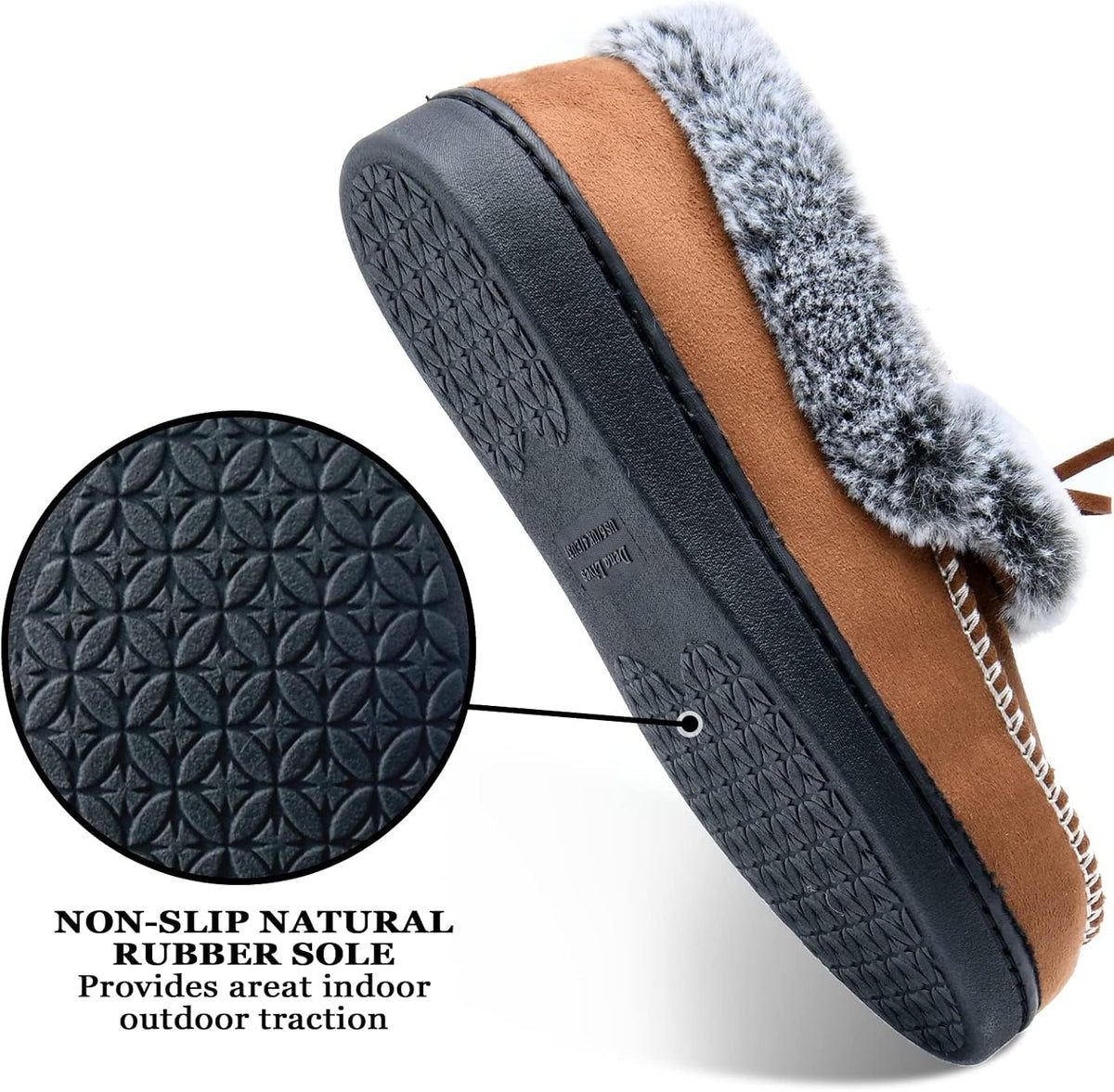 DL Womens Fuzzy Warm Moccasin Slippers Memory Foam, Soft Fluffy Women's Winter House Slipper Closed Back Fur Lined, Cozy Ladies Suede Indoor Bedroom Houseshoes Non-Slip