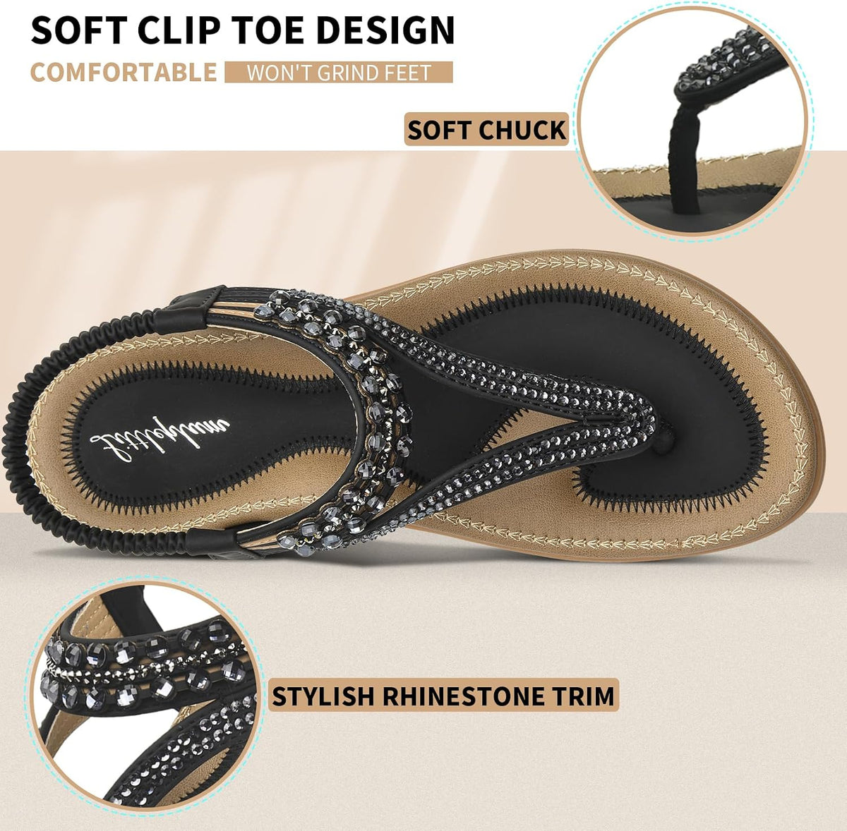 Littleplum Womens Sandals Arch Support Slingback Rhinestone Dressy Sandals Comfort Summer Shoes Ankle Strap Elastic Flats for Beach Walking