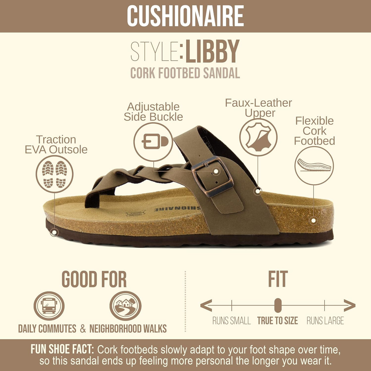 CUSHIONAIRE Libby Braided Summer Sandals for Women with Adjustable Buckle