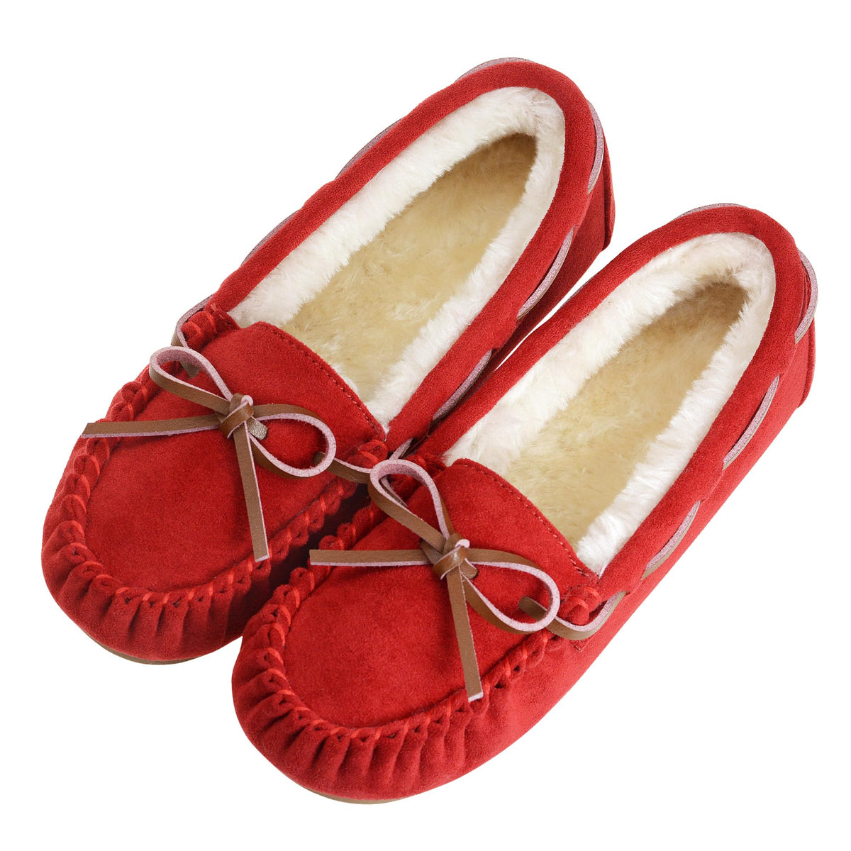 Vonair Women's Moccasin Slippers Micro Suede Warm Faux Fur Pile Lined Lace-Up Cozy Bow Indoor & Outdoor Moccasins Slip On Loafers Shoes for Women