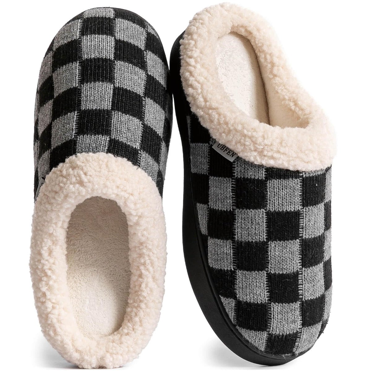 UBFEN Mens Womens Slippers Classic Plaid Winter Warm with Memory Foam Fluffy House Shoes Platform Indoor Bedroom