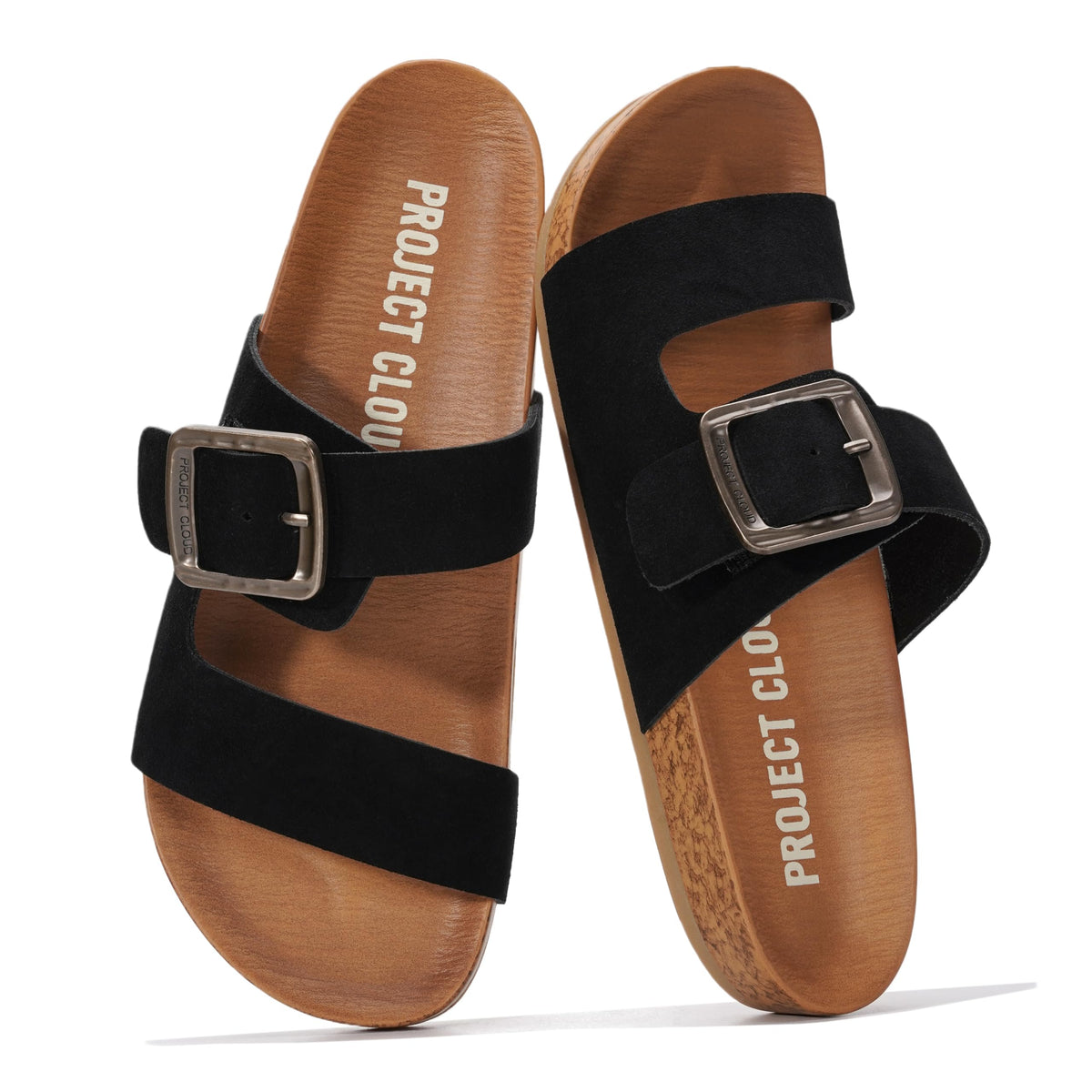 Project Cloud Genuine Suede Adjustable Buckle Slides for Women Footwear