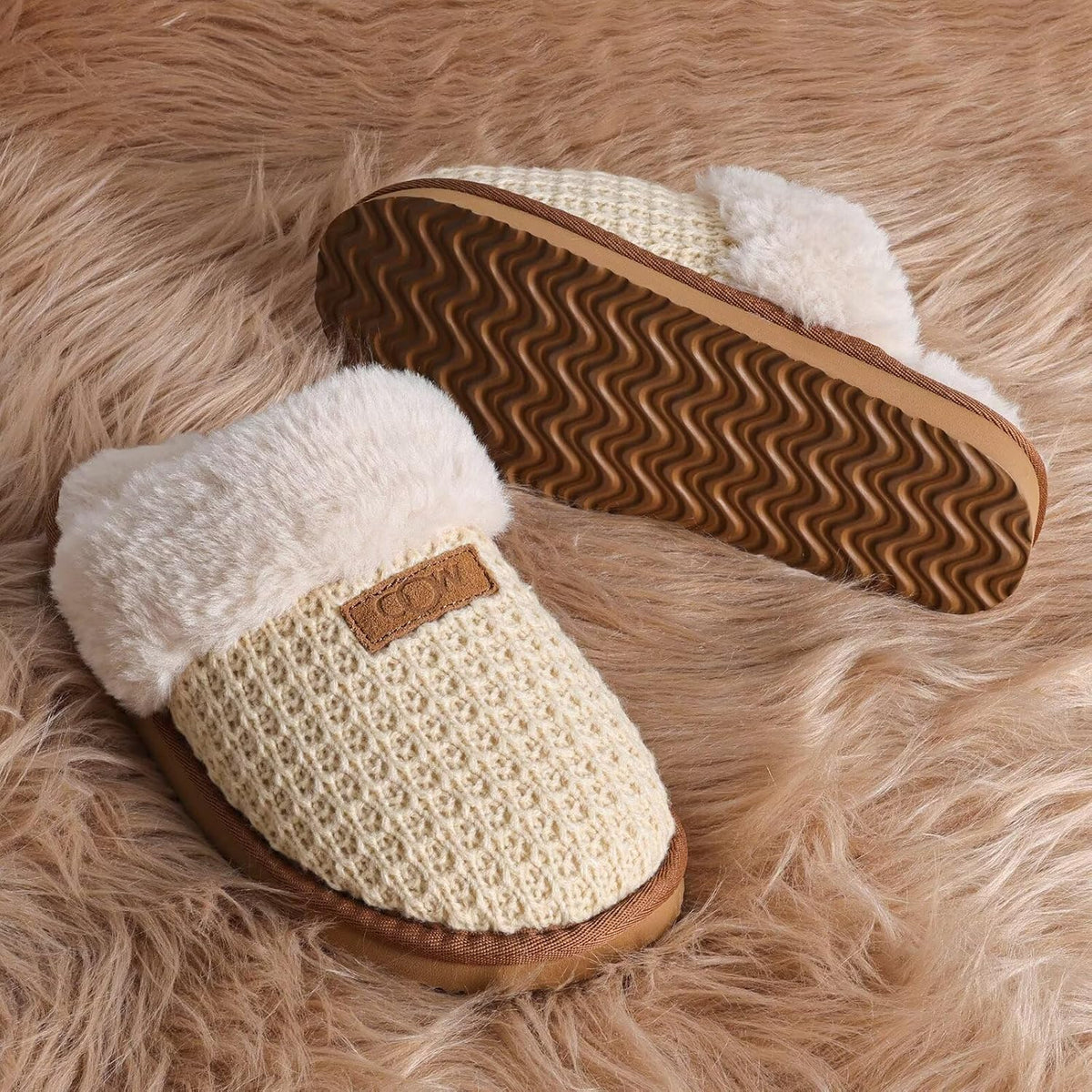 OOW Cozy House Slippers for Women with Memory Foam Fuzzy Shoes for Indoor