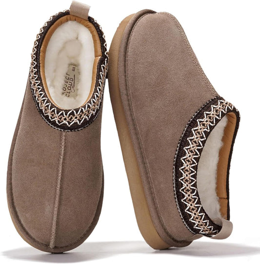 100% Genuine Leather Womens Slippers Fur-Lined Shearling Slippers for Women