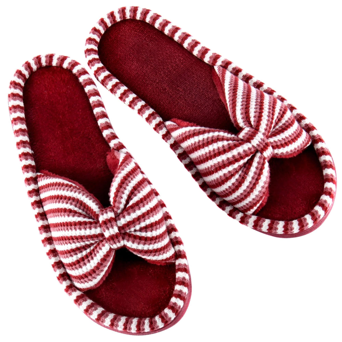 DL Women's Memory Foam Open Toe Slide Slippers with Cute Bow and Cozy Terry Lining, Slip-on House Shoes Spa Mules Sandals with Indoor Outdoor Rubber Sole