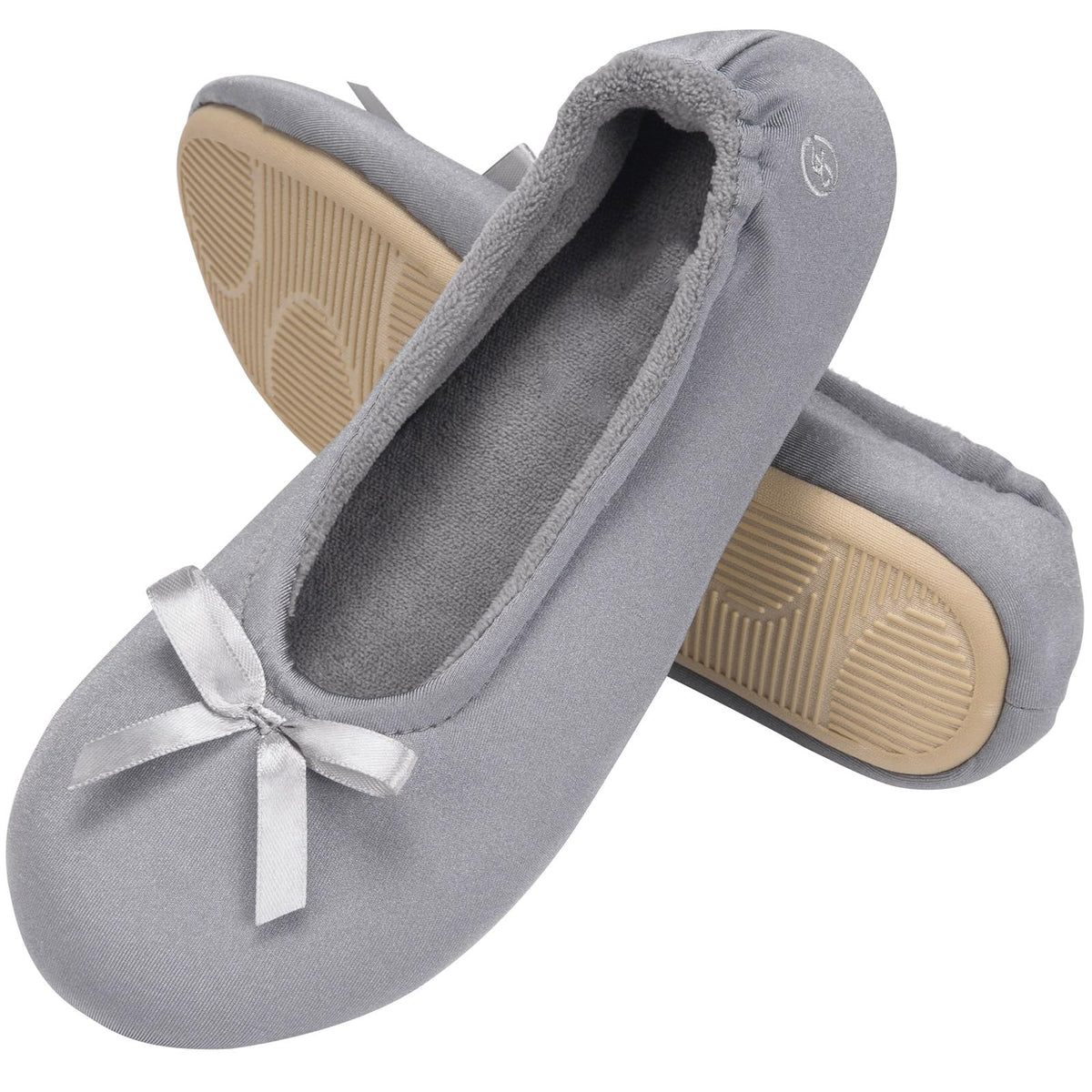 EverFoams Women's Satin Ballerina Slippers Memory Foam House Indoor Shoes