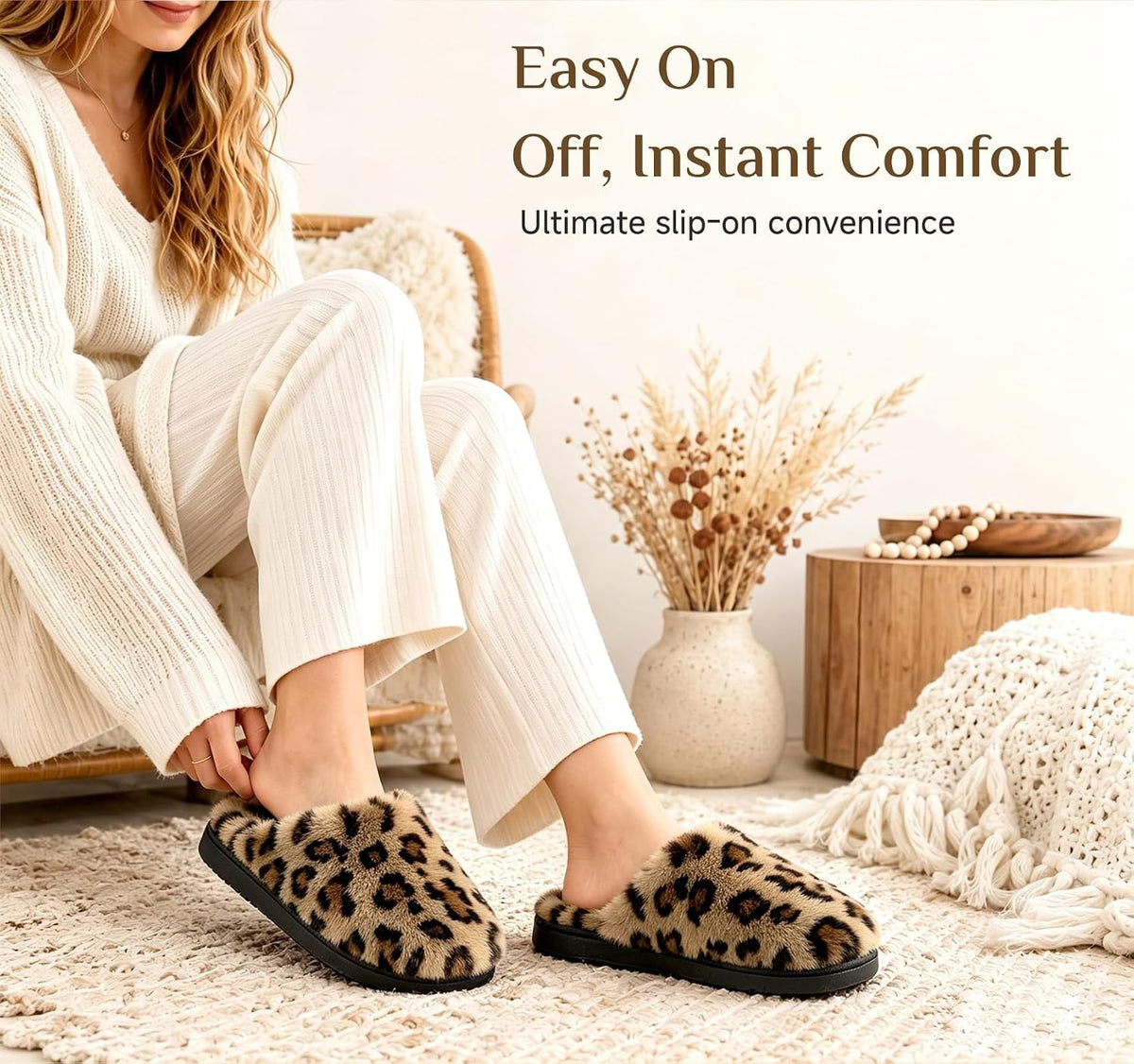 JOLLYVOGUE Cheetah Slippers for Women, Leopard Memory Foam House Shoes