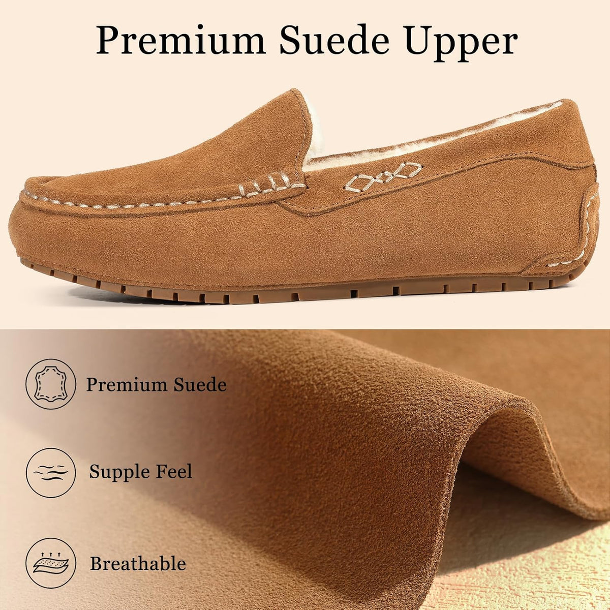 KIDMI Women's Genuine Suede Cozy Moccasin Slippers