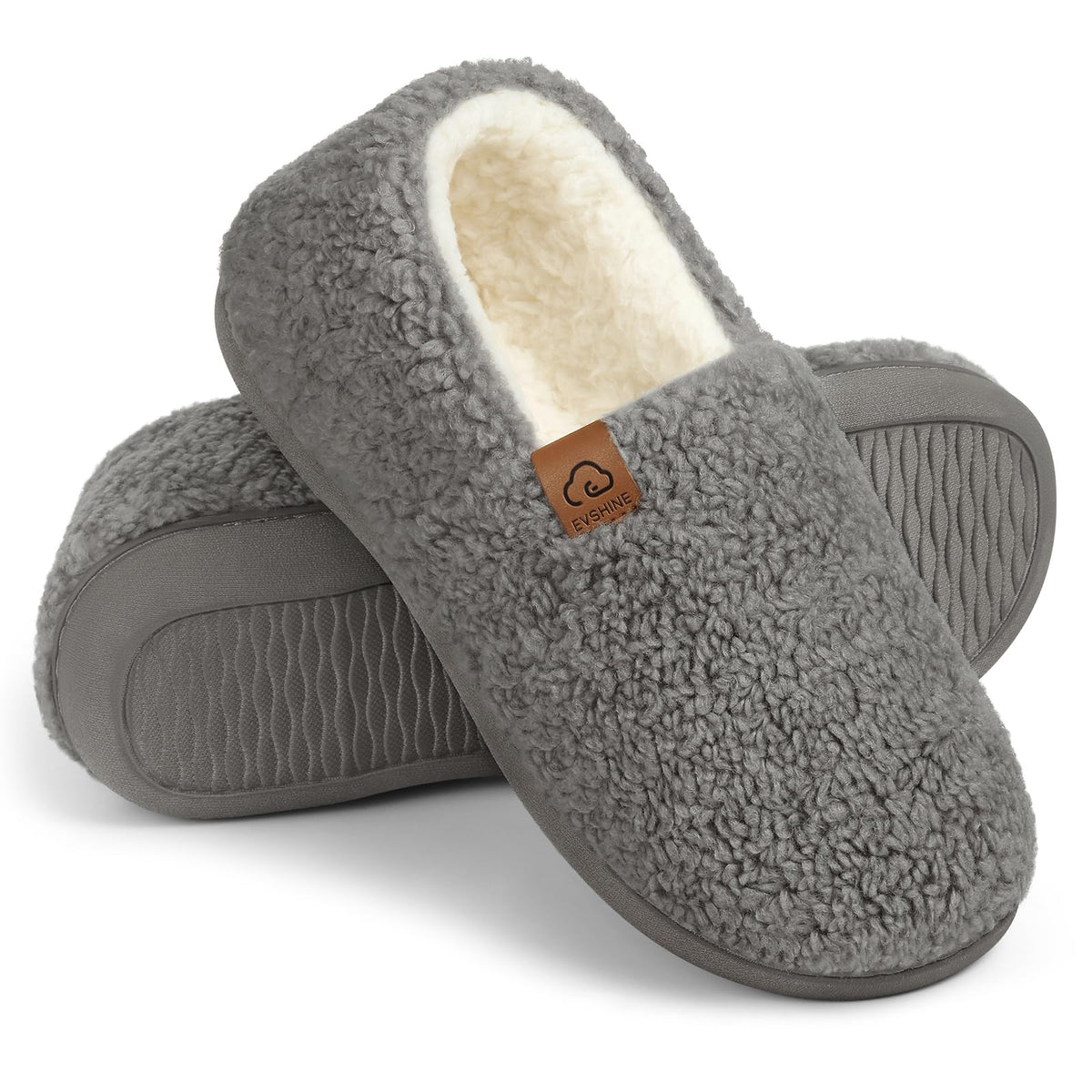 Evshine Cozy Curly Fleece Memory Foam Fuzzy Slippers for Women