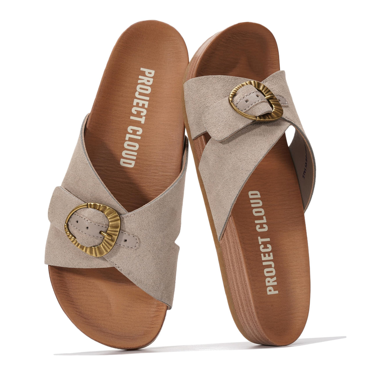 Project Cloud Genuine Suede Adjustable Buckle Slides for Women Footwear