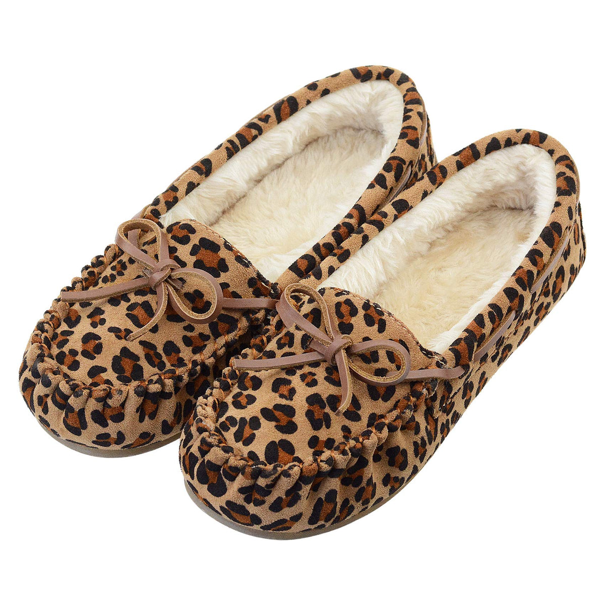 Vonair Women's Moccasin Slippers Micro Suede Warm Faux Fur Pile Lined Lace-Up Cozy Bow Indoor & Outdoor Moccasins Slip On Loafers Shoes for Women