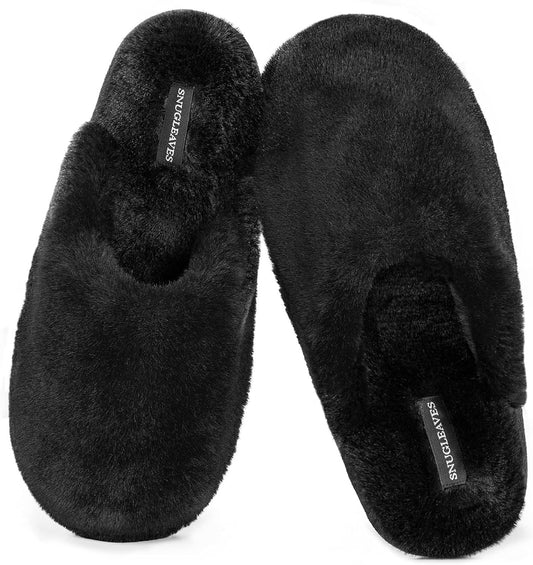 Snug Leaves Women's Fuzzy Scuff Slippers Memory Foam Non-slip House Shoes