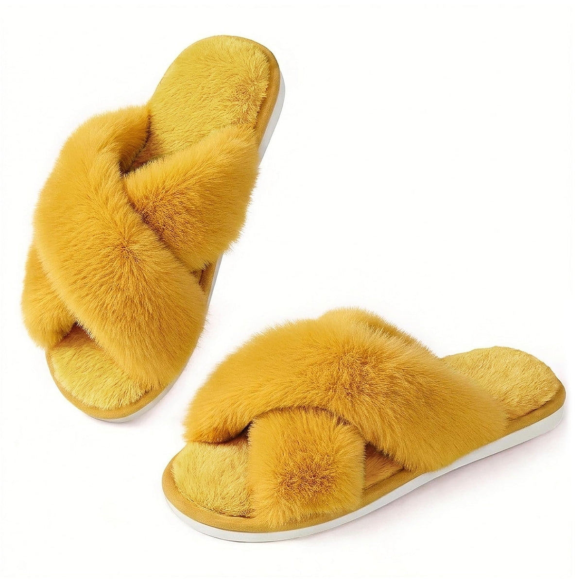 Ankis Memory Foam Fuzzy Slippers for Women,Open Toe House Shoes