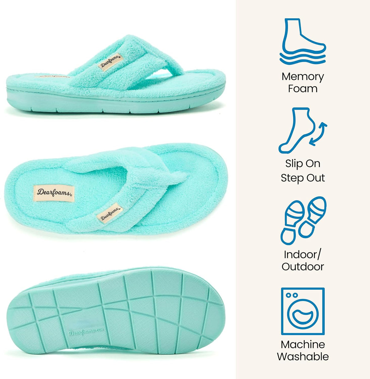 Dearfoams Women's Melanie Thong Slide Memory Foam Terry Sandal Summer House Slippers