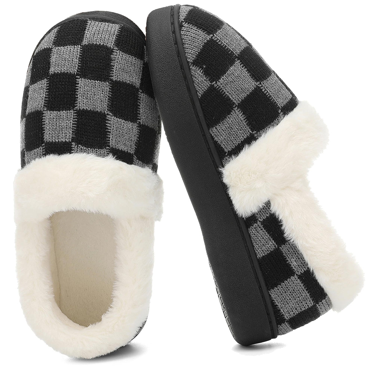 UBFEN Womens Fuzzy House Slippers Warm Bedroom Shoes with Faux Fur Lining Non Slip Memory Foam Slippers for ladies Indoor and Outdoor