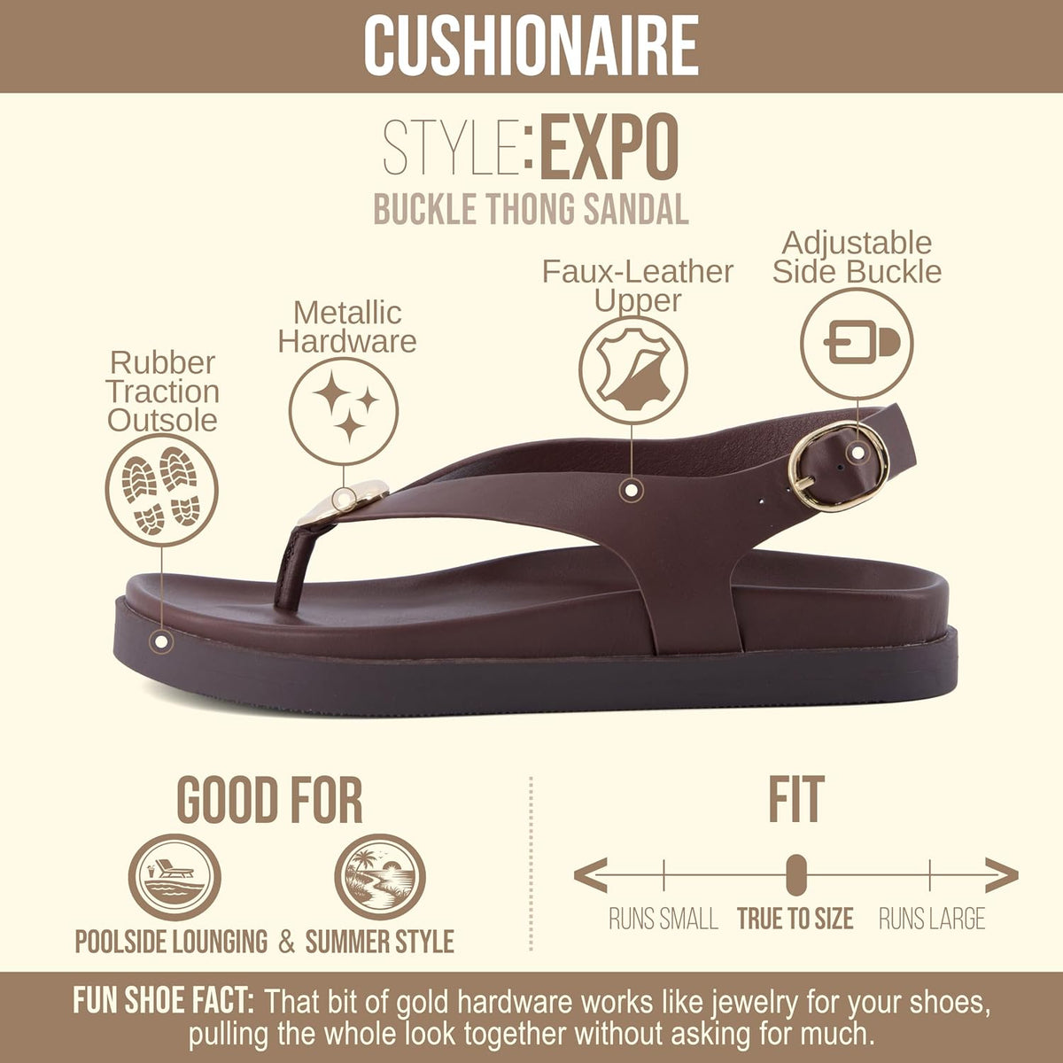 CUSHIONAIRE Expo Thong Sandals for Women, Comfortable Slingback Sandals with Arch Support and Cushioned Footbed