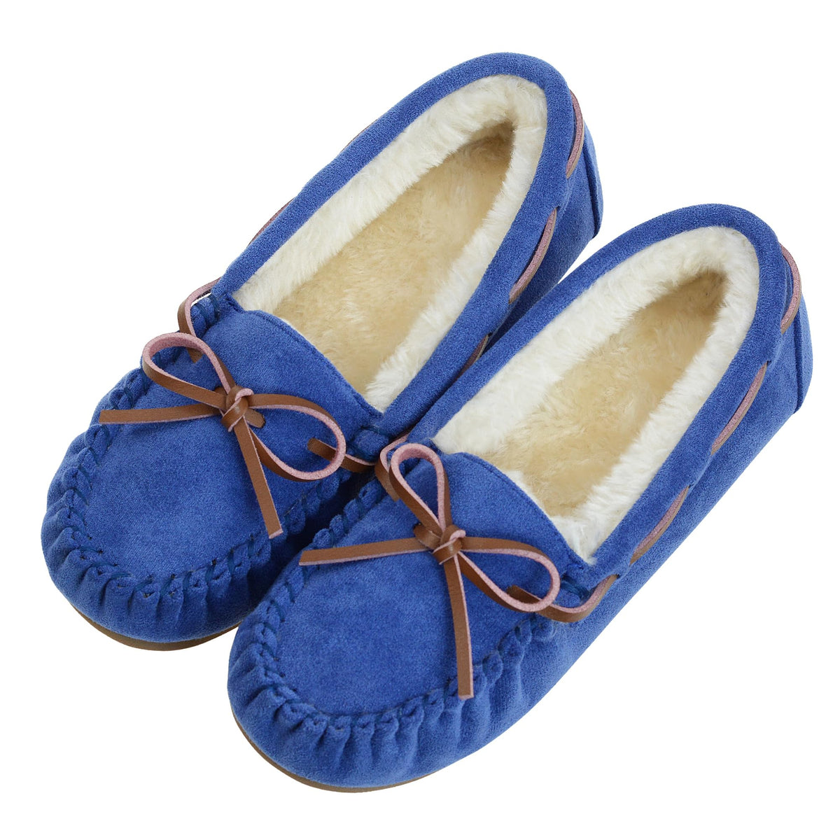 Vonair Women's Moccasin Slippers Micro Suede Warm Faux Fur Pile Lined Lace-Up Cozy Bow Indoor & Outdoor Moccasins Slip On Loafers Shoes for Women