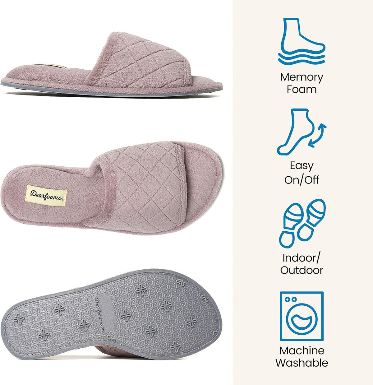 Dearfoams womens Slipper Memory Foam Summer House Shoe Beatrice Terry Slide
