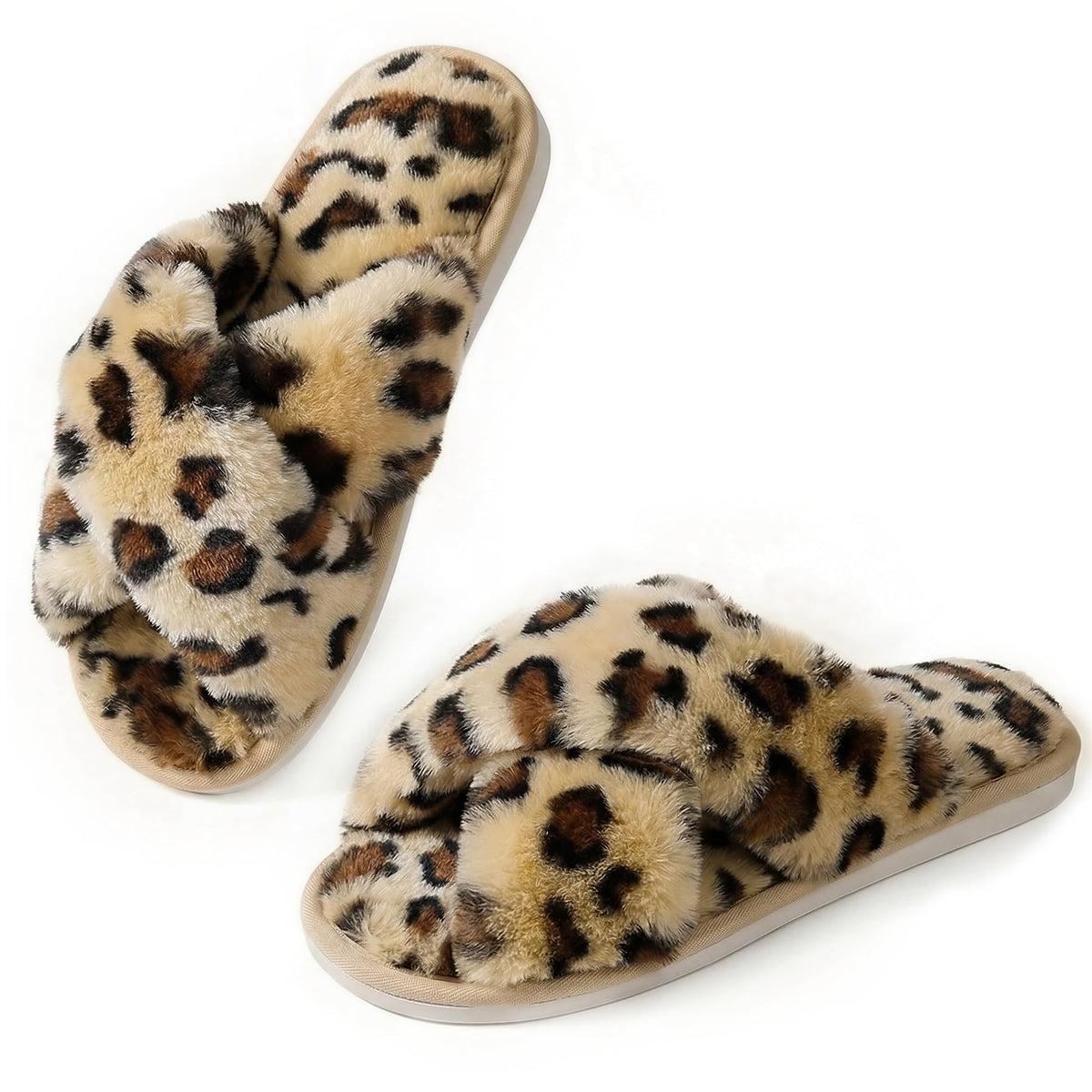 Ankis Memory Foam Fuzzy Slippers for Women,Open Toe House Shoes