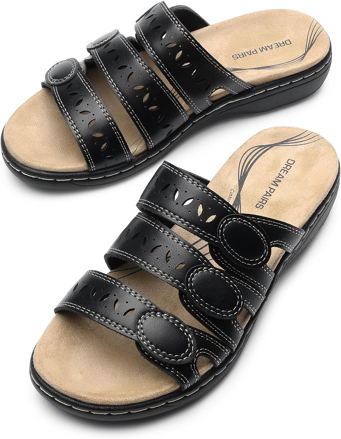 DREAM PAIRS Women's Slide Sandals Slip On Flats Sandals