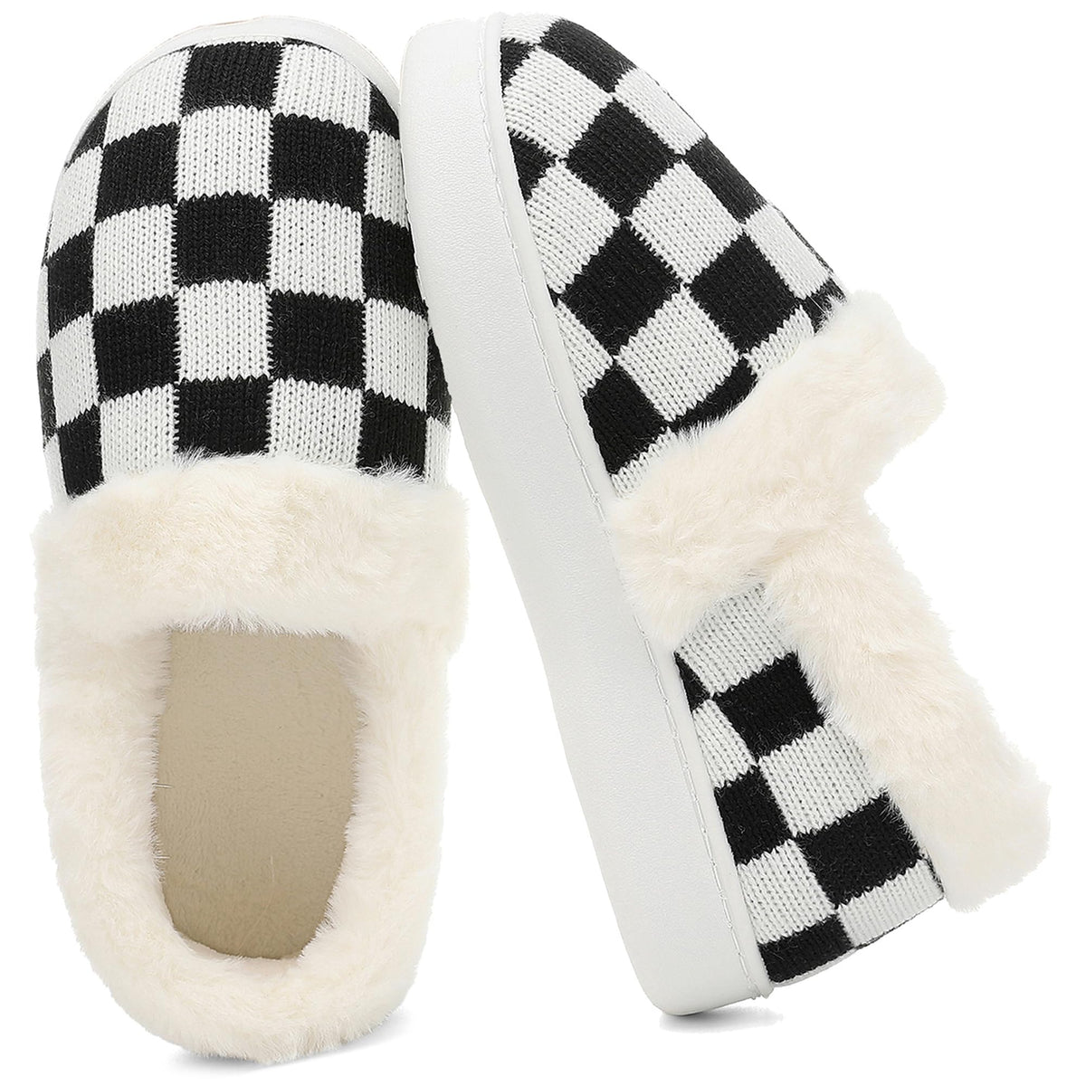 UBFEN Womens Fuzzy House Slippers Warm Bedroom Shoes with Faux Fur Lining Non Slip Memory Foam Slippers for ladies Indoor and Outdoor
