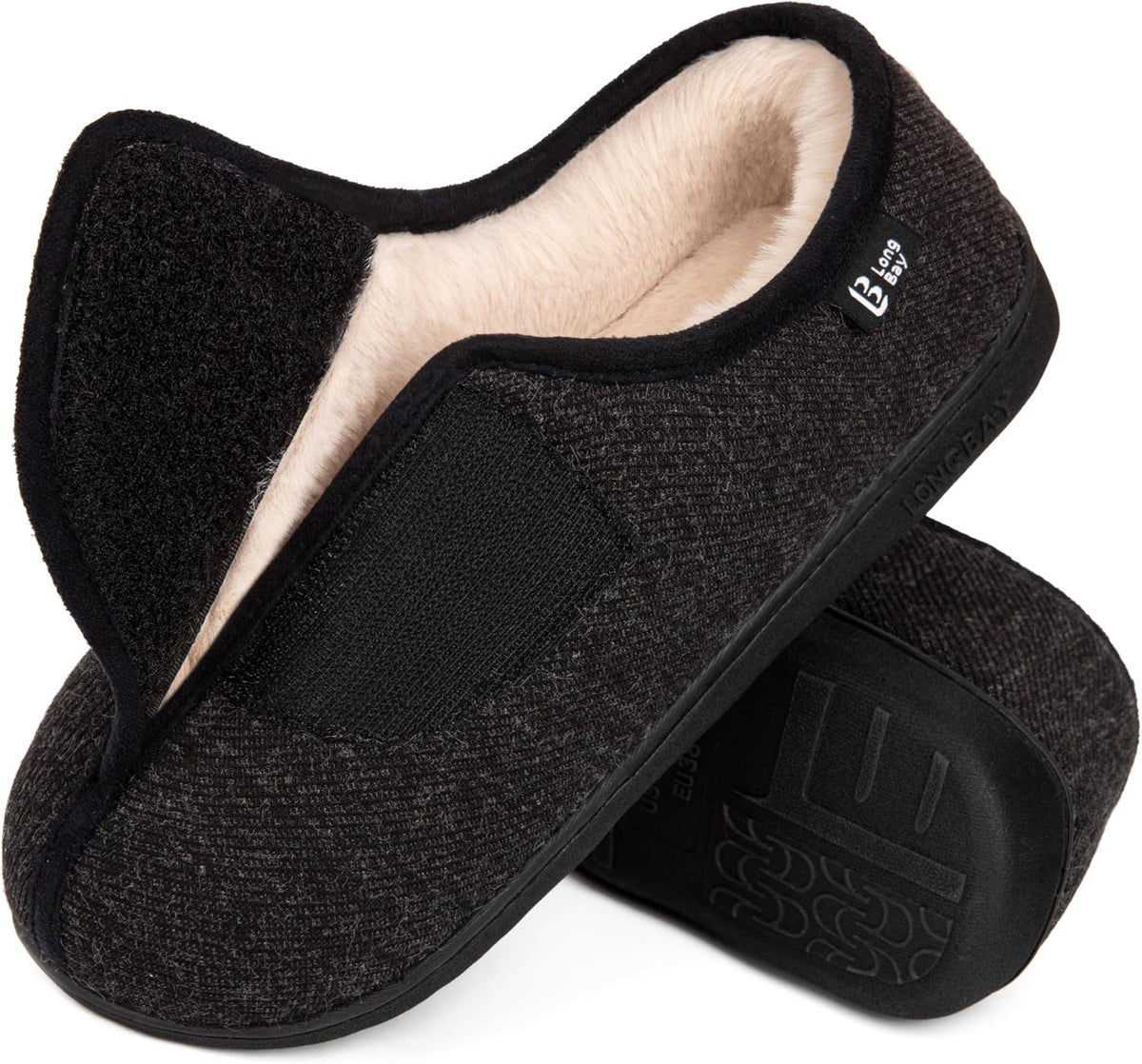 LongBay Womens Adjustable Slippers Memory Foam Cozy Wide Diabetic House Shoes Edema Orthopedic Neuropathy Indoor Outdoor