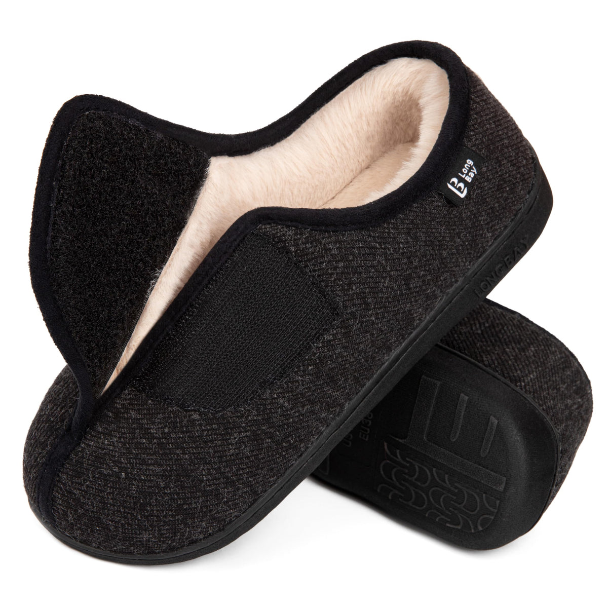 LongBay Womens Adjustable Slippers Memory Foam Cozy Wide Diabetic House Shoes Edema Orthopedic Neuropathy Indoor Outdoor