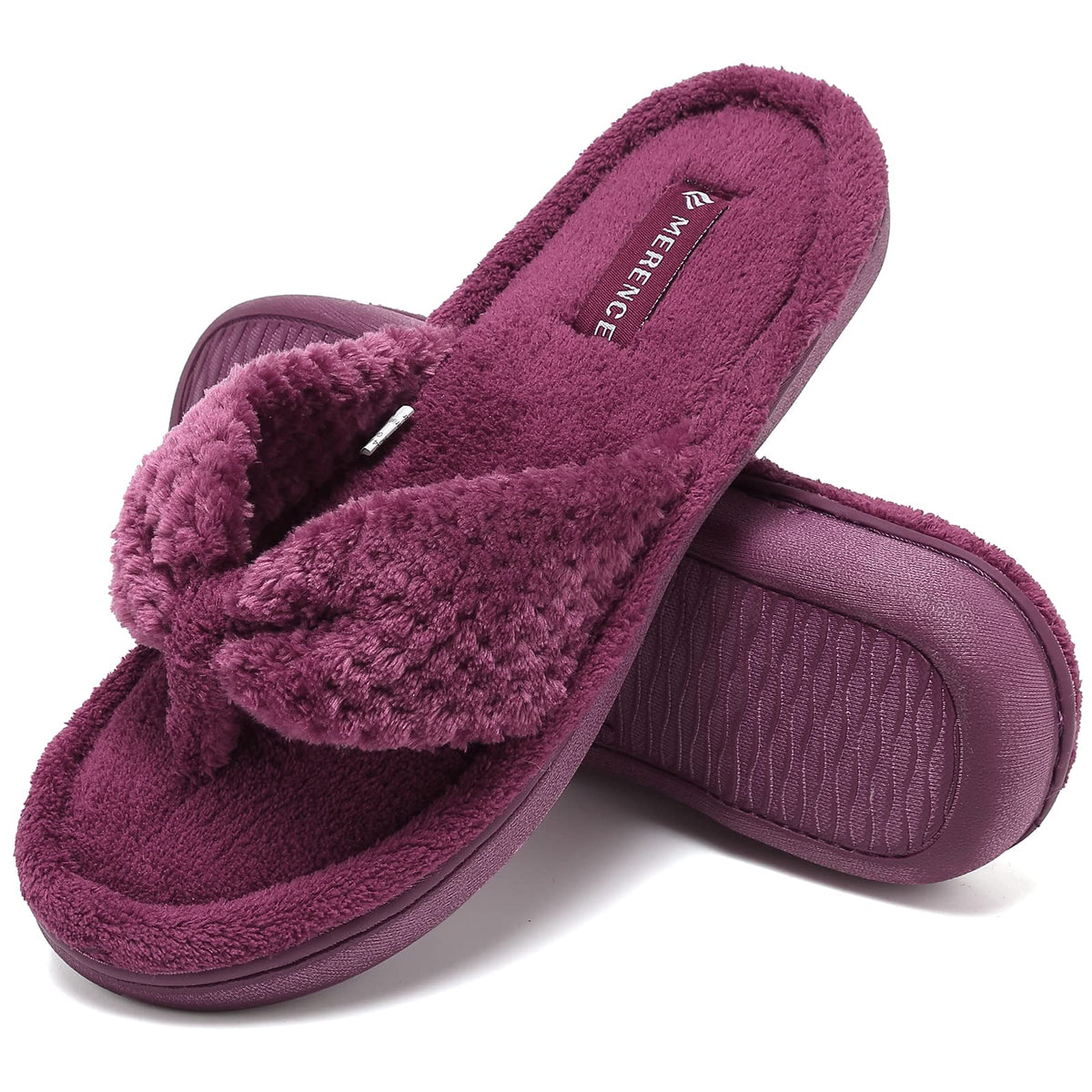CIOR Women's Cozy Memory Foam Spa Thong Flip Flops House Indoor Slippers Plush Gridding Velvet Lining Clog Style-U1MTW017-0716