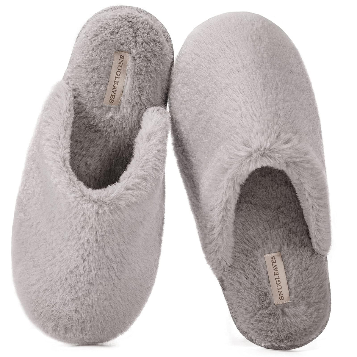 Snug Leaves Women's Fuzzy Scuff Slippers Memory Foam Non-slip House Shoes