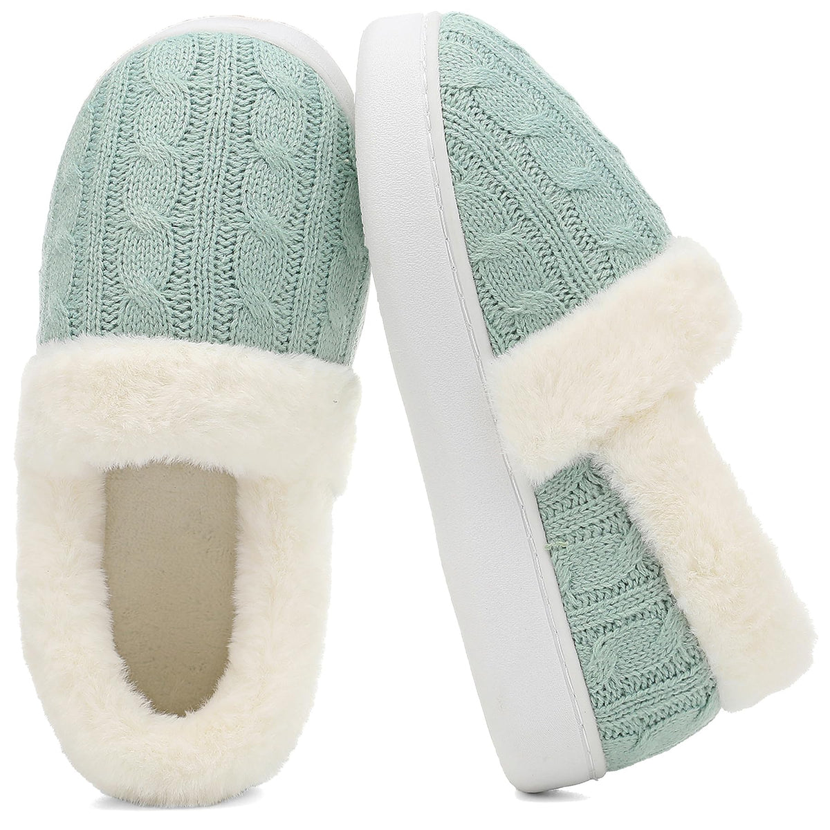 UBFEN Womens Fuzzy House Slippers Warm Bedroom Shoes with Faux Fur Lining Non Slip Memory Foam Slippers for ladies Indoor and Outdoor