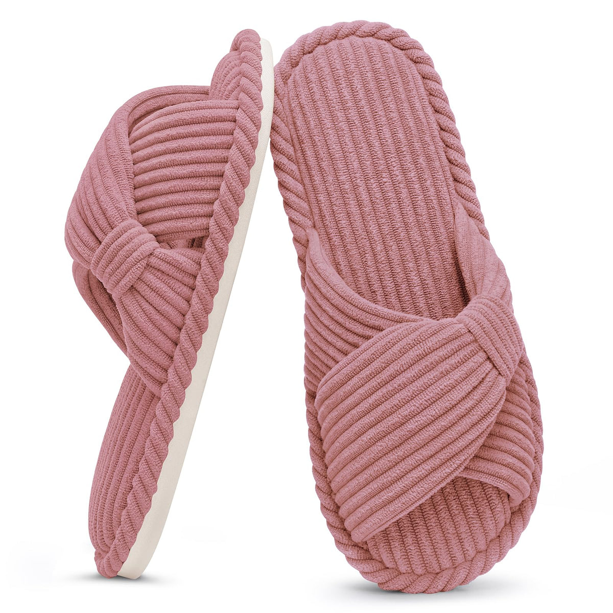Evshine Summer House Slippers for Women Corduroy Open Toe Indoor Slippers