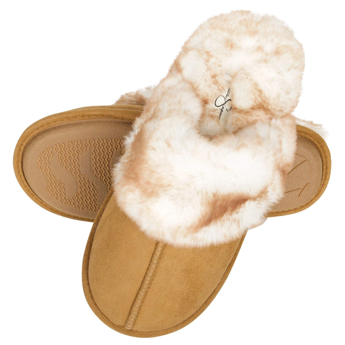 Jessica Simpson womens Comfy Faux Fur House Slipper Scuff Memory Foam Slip on Anti-skid SoleSlipper