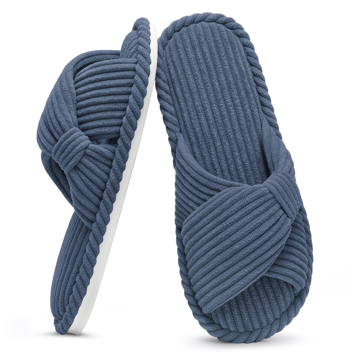 Evshine Summer House Slippers for Women Corduroy Open Toe Indoor Slippers