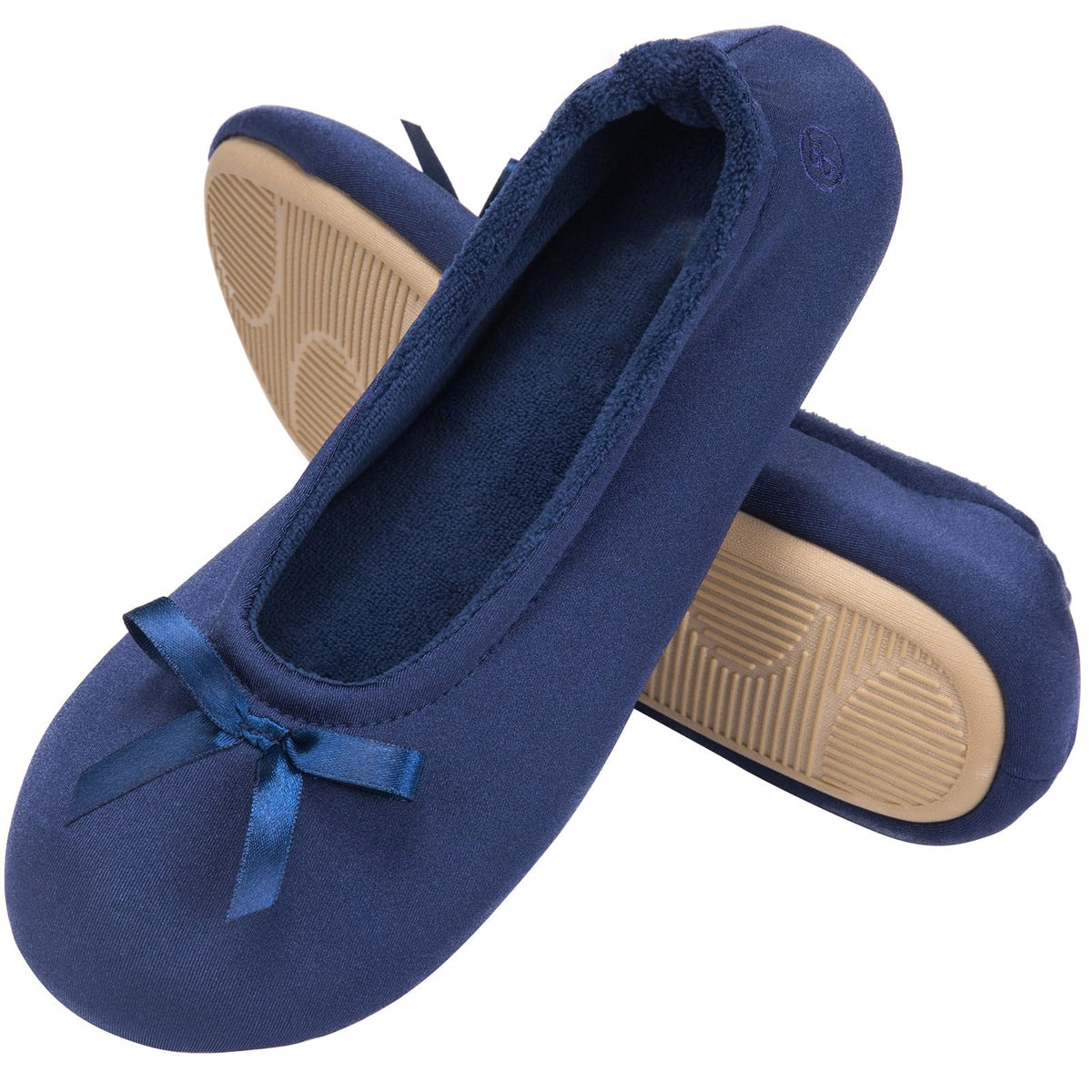EverFoams Women's Satin Ballerina Slippers Memory Foam House Indoor Shoes