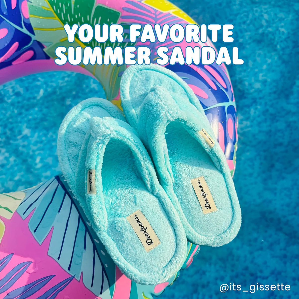 Dearfoams Women's Melanie Thong Slide Memory Foam Terry Sandal Summer House Slippers
