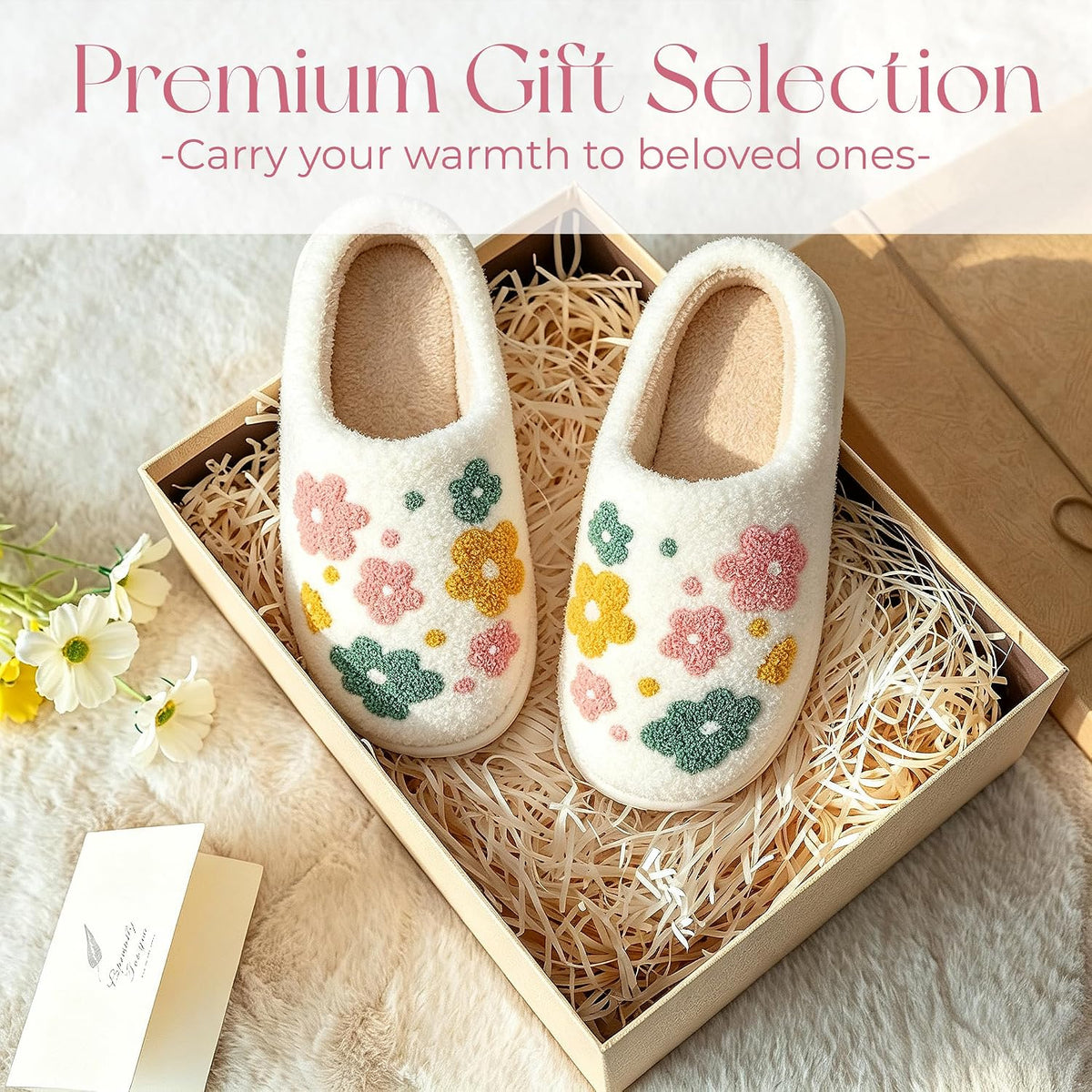Cute Fuzzy Slippers for Women Men Memory Foam House Shoes indoor outdoor